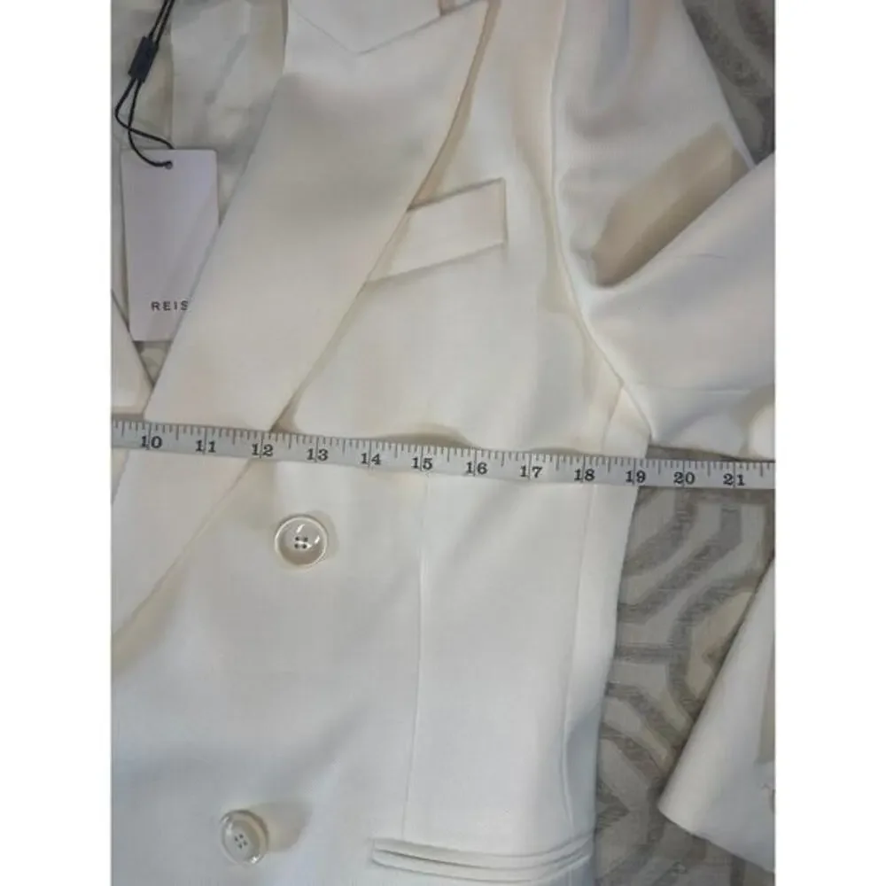 Reiss Cream White Double Breasted Cropped Blazer Peak Lapel NWT